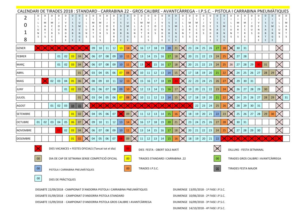 CALENDARI CLUB DE TIR 2018